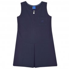 Girls School Zip Front Pinafore With Embroidery Heart Pocket - Navy